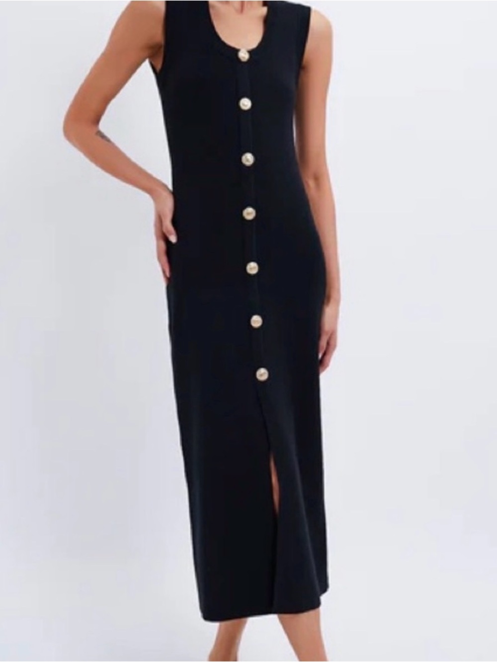 Hyacinth House Tuckernuck Black Button-Front Midi Dress with Gold Buttons Size S